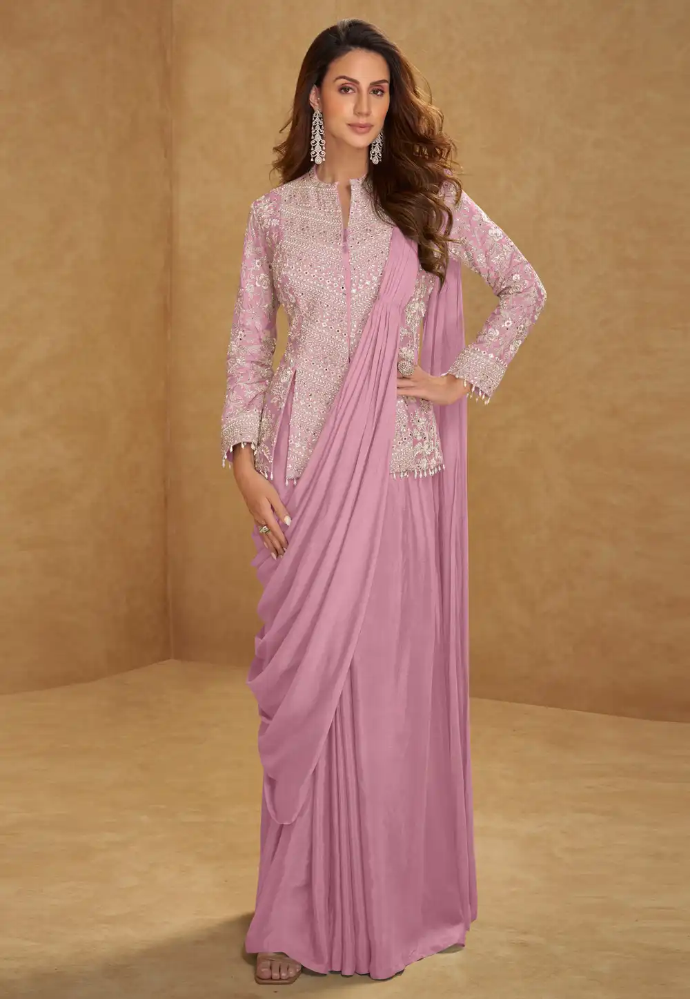 Pink Chinon Saree With Blouse 330119