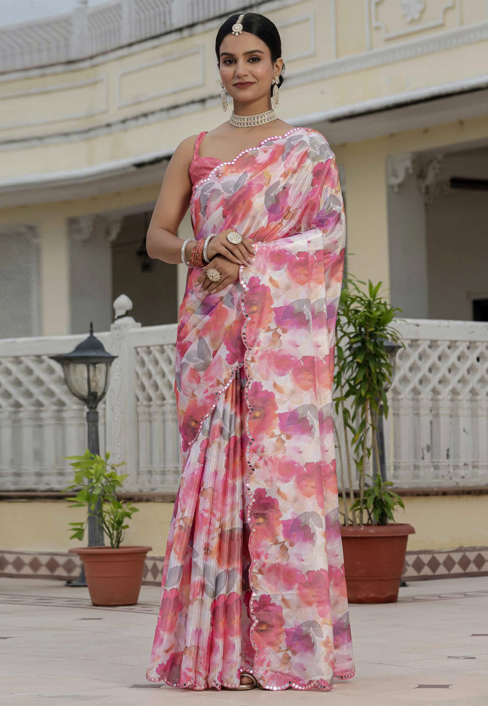 Pink Chinon Saree With Blouse 318178