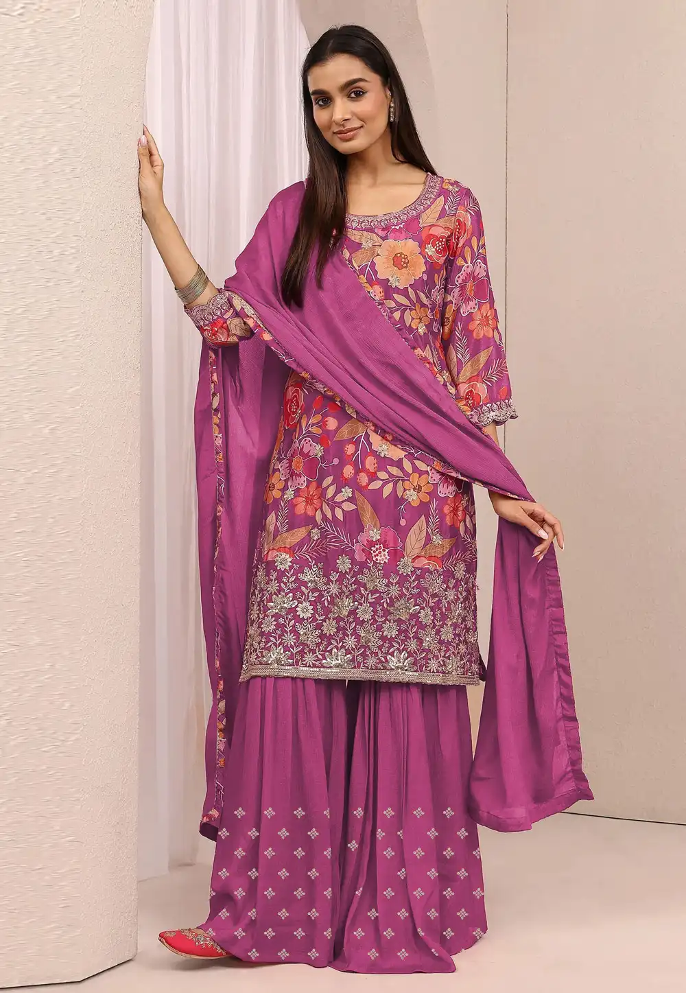Pink Chinon Sharara Suit 329167