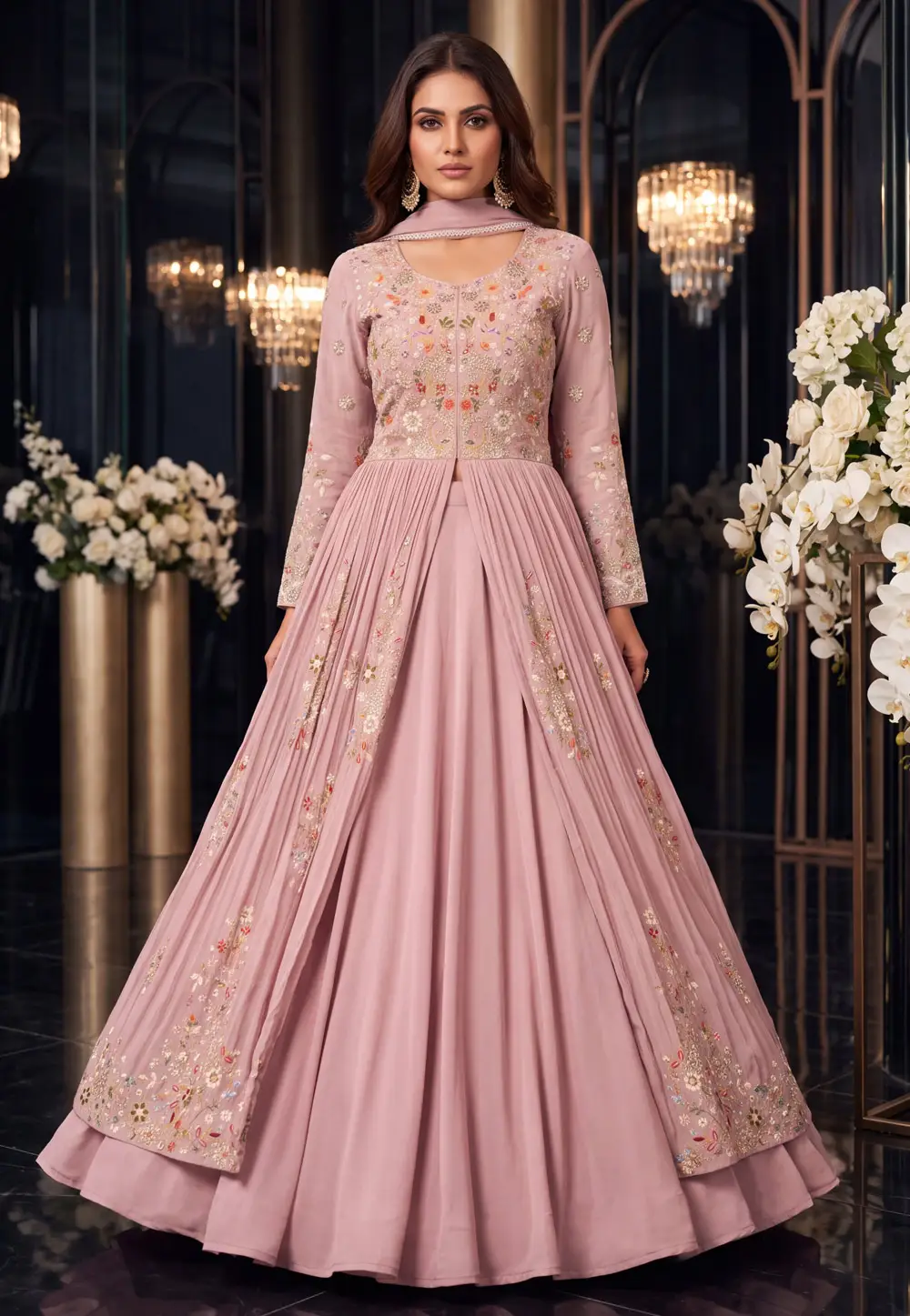 Pink Chinon Silk Anarkali Lehenga Choli 335653