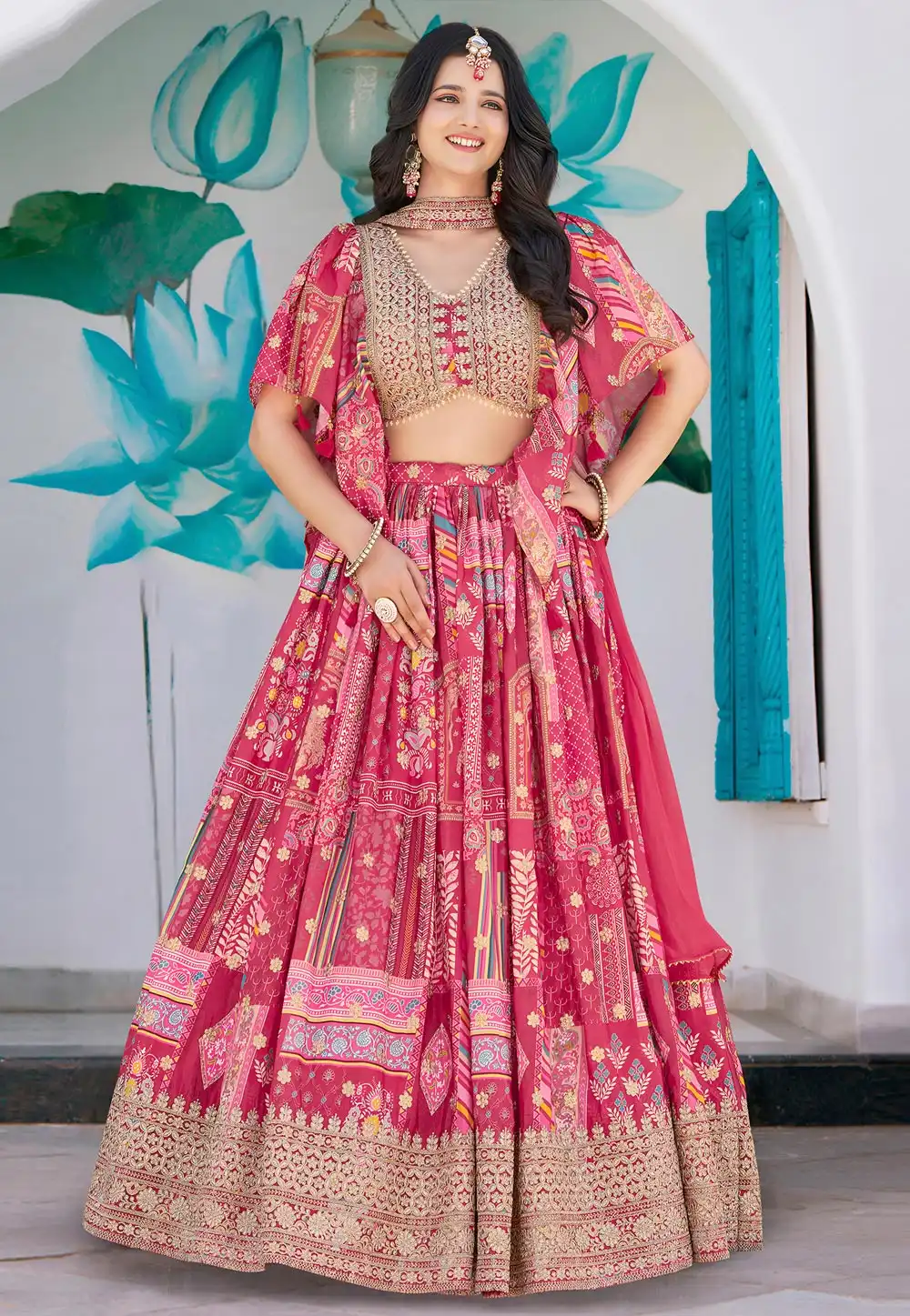 Pink Chinon Silk Circular Lehenga Choli 314494