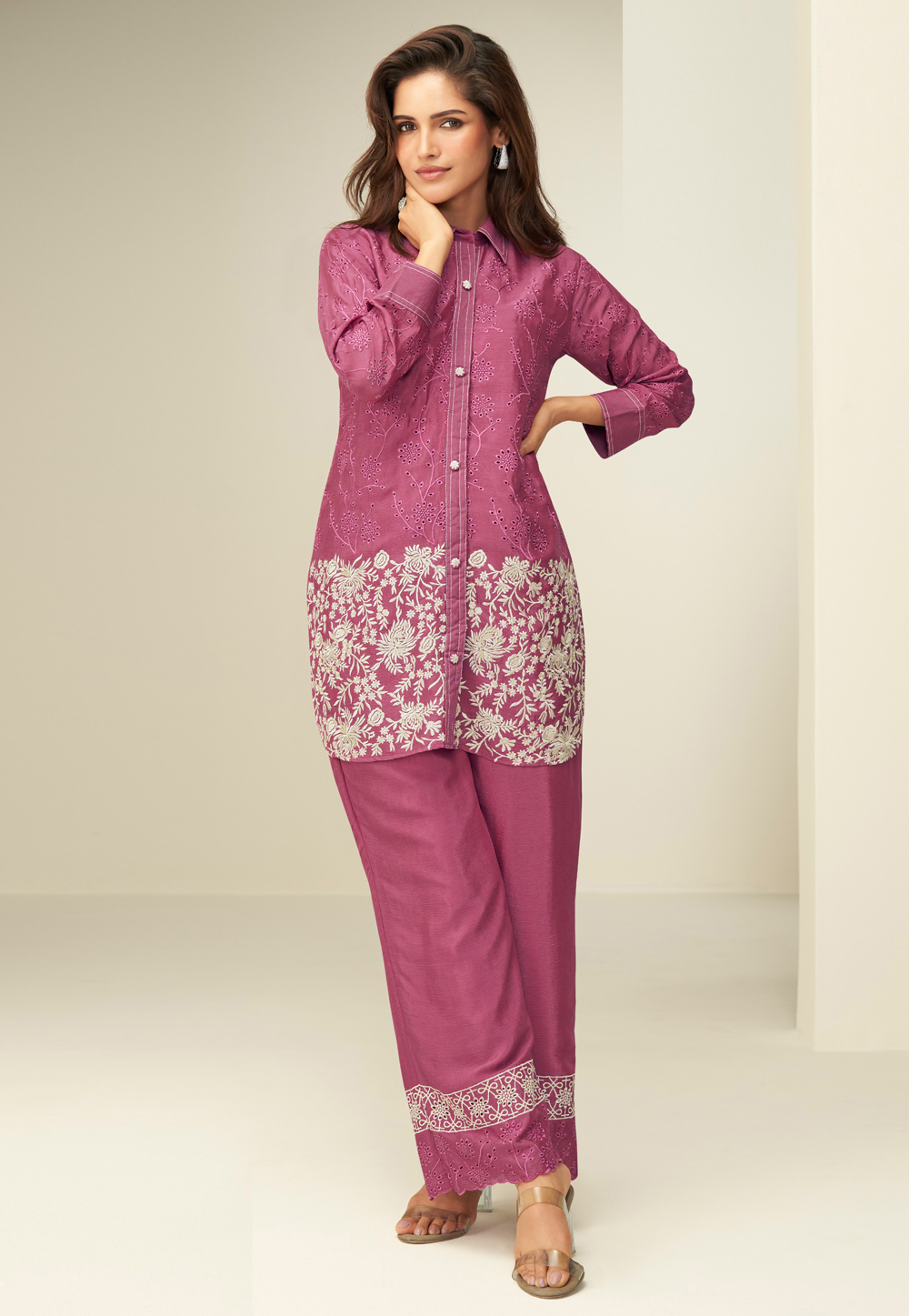 Pink Chinon Silk Co-Ords Set 319590