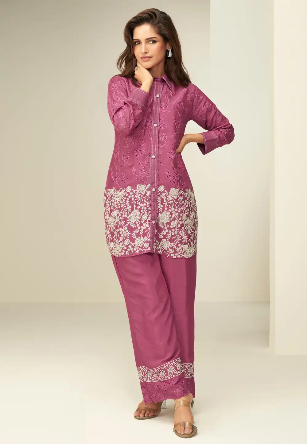 Pink Chinon Silk Co-Ords Set 319590