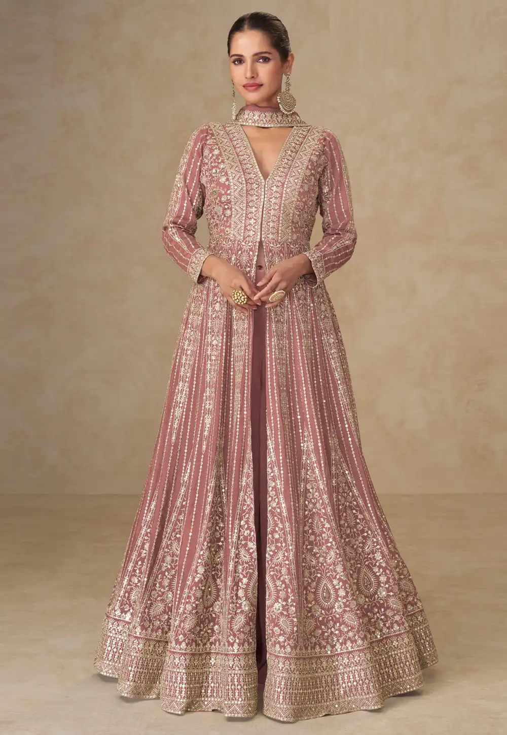 Pink Chinon Silk Embroidered Anarkali Suit 317524