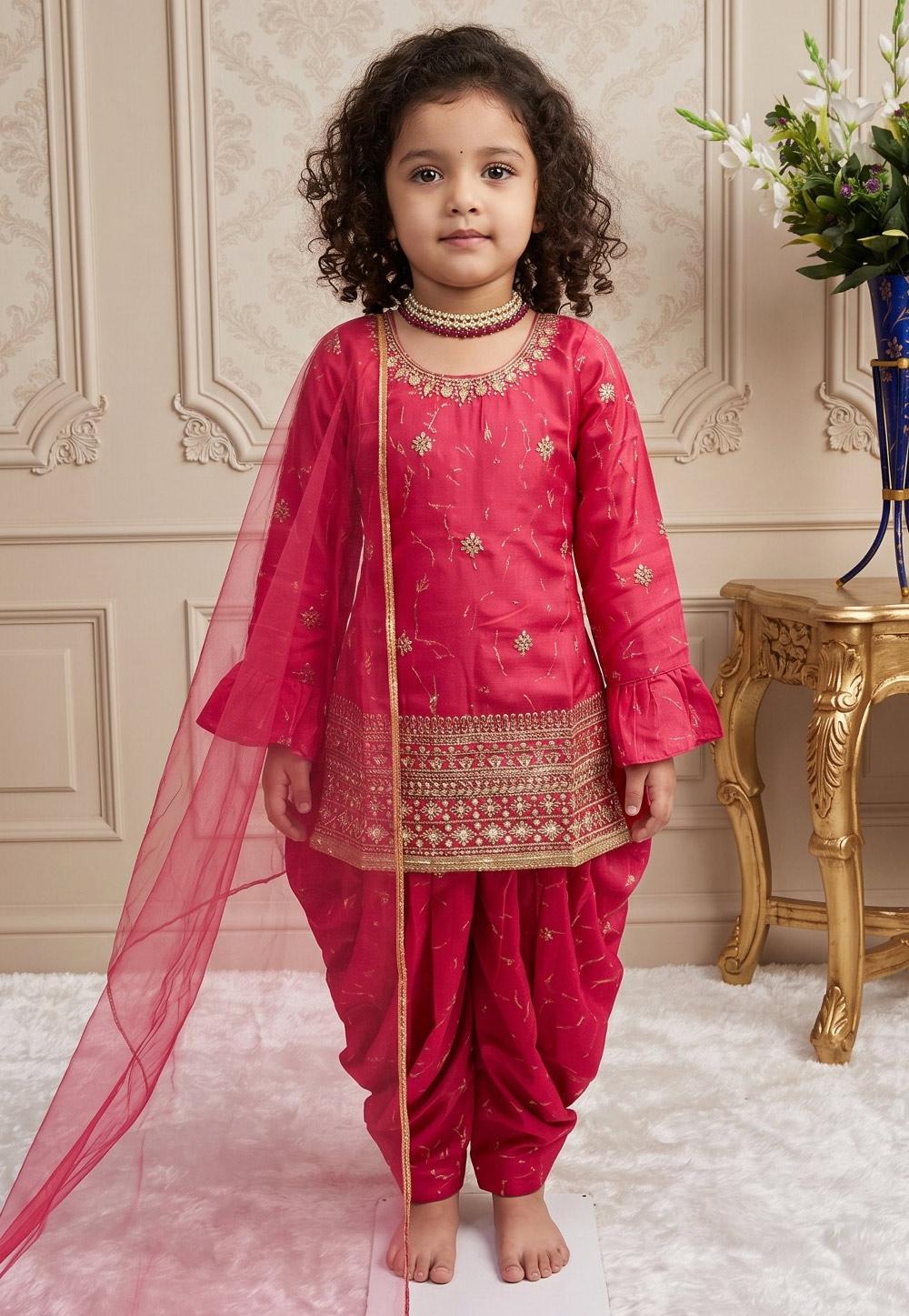 Pink Chinon Silk Kids Dhoti Salwar Suit 329926