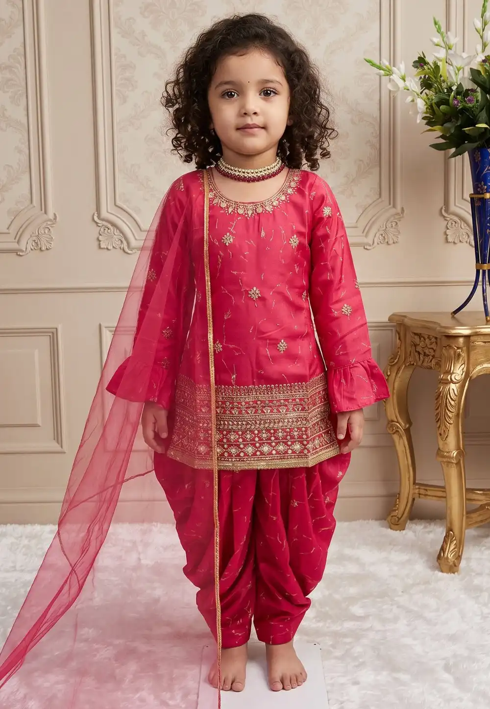 Pink Chinon Silk Kids Dhoti Salwar Suit 329926
