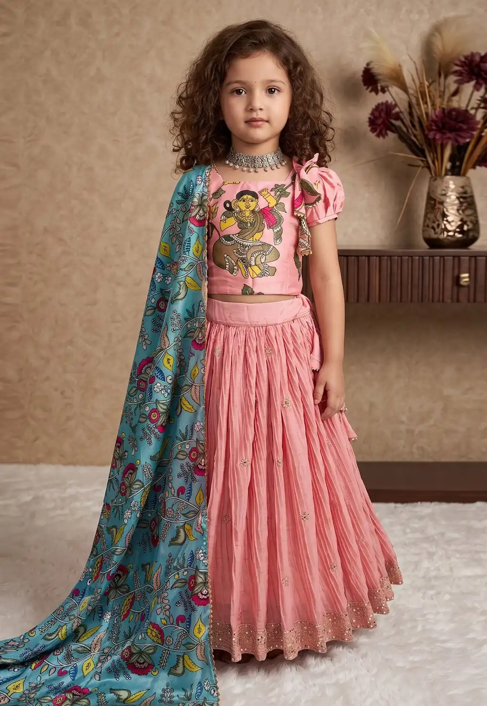 Pink Chinon Silk Kids Lehenga Choli 329450