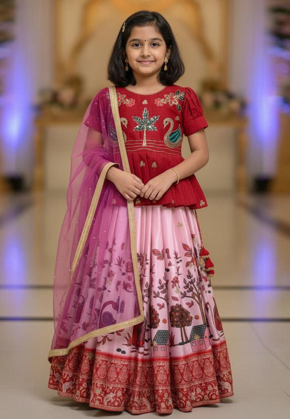 Pink Chinon Silk Kids Lehenga Choli 319596