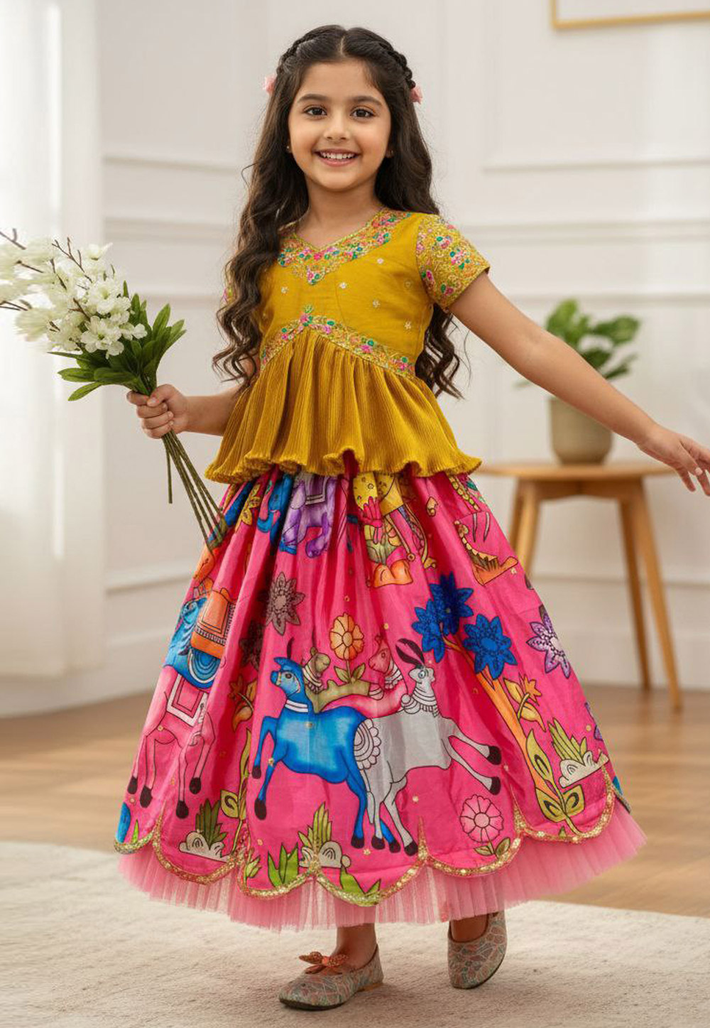 Pink Chinon Silk Kids Lehenga Choli 319599