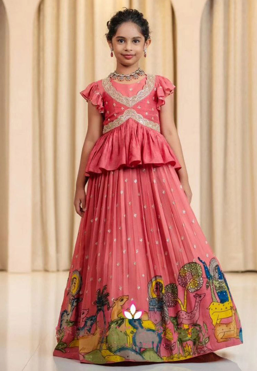 Pink Chinon Silk Kids Lehenga Choli 319600