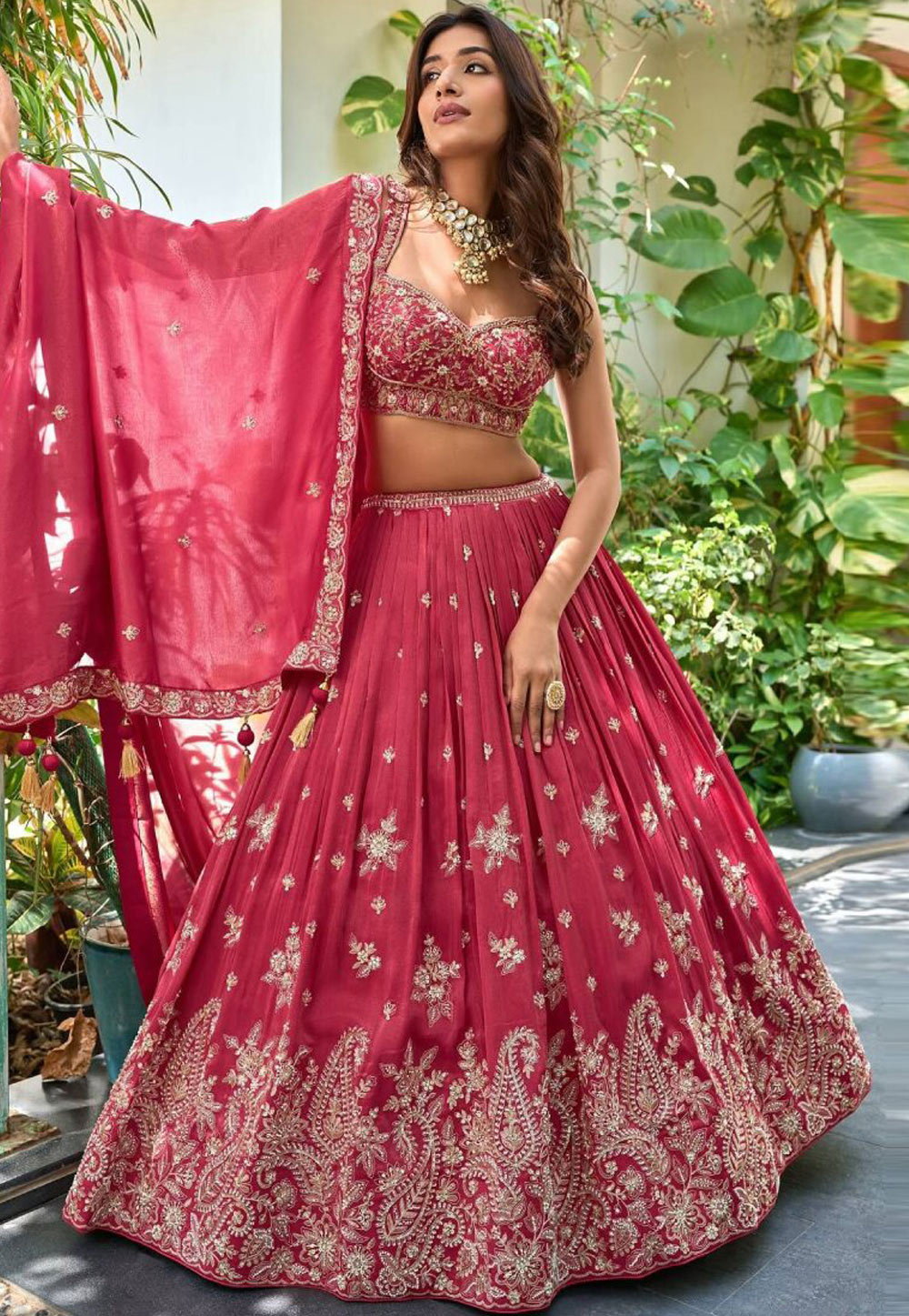 Pink Chinon Silk Lehenga Choli 329212