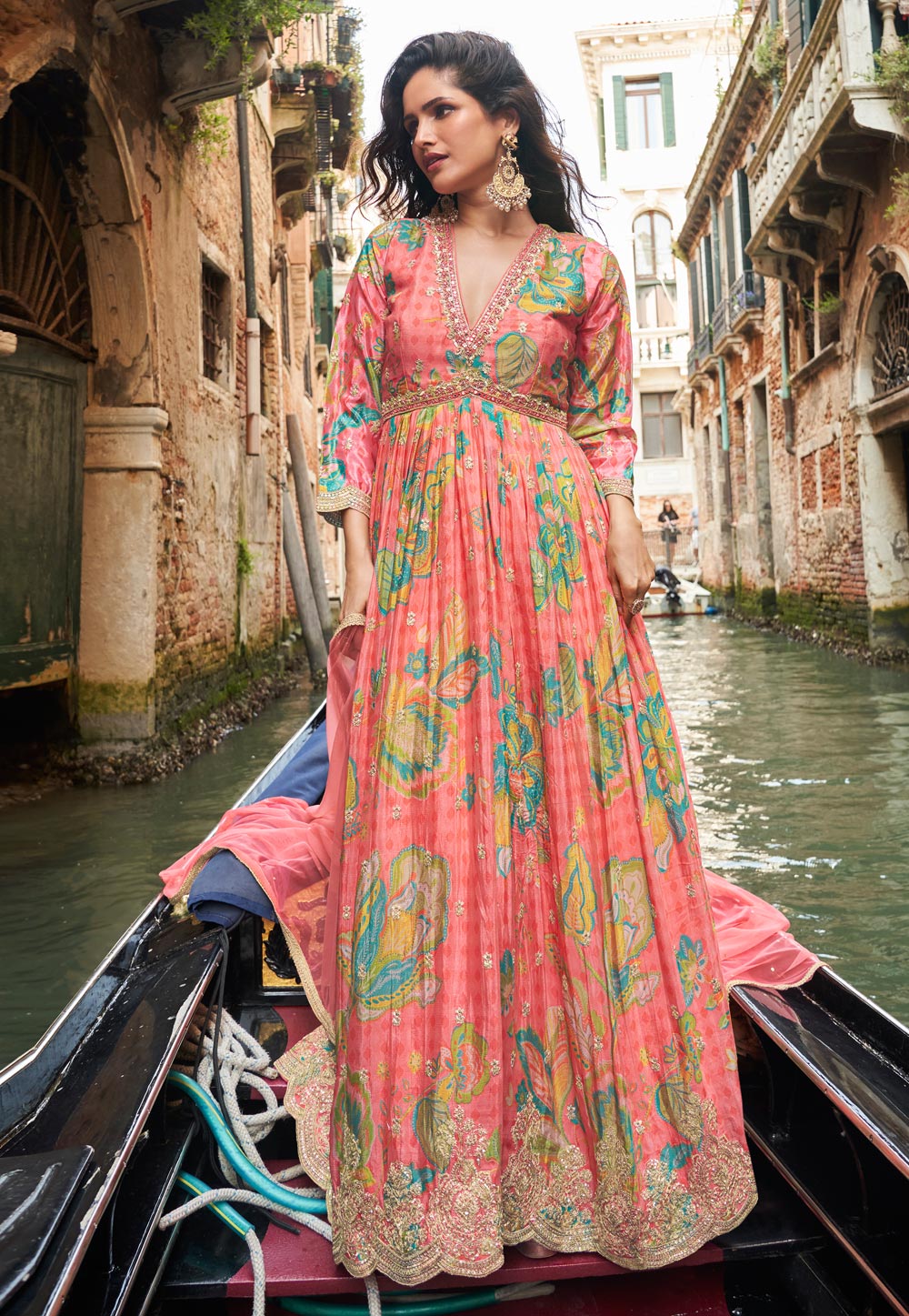 Pink Chinon Silk Long Anarkali Suit 321585