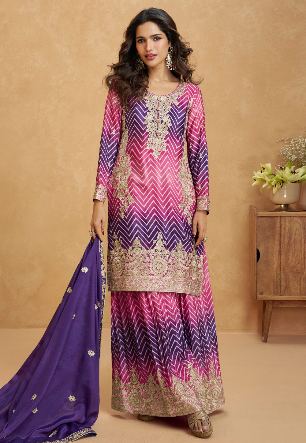 Pink Chinon Silk Pakistani Suit 305729
