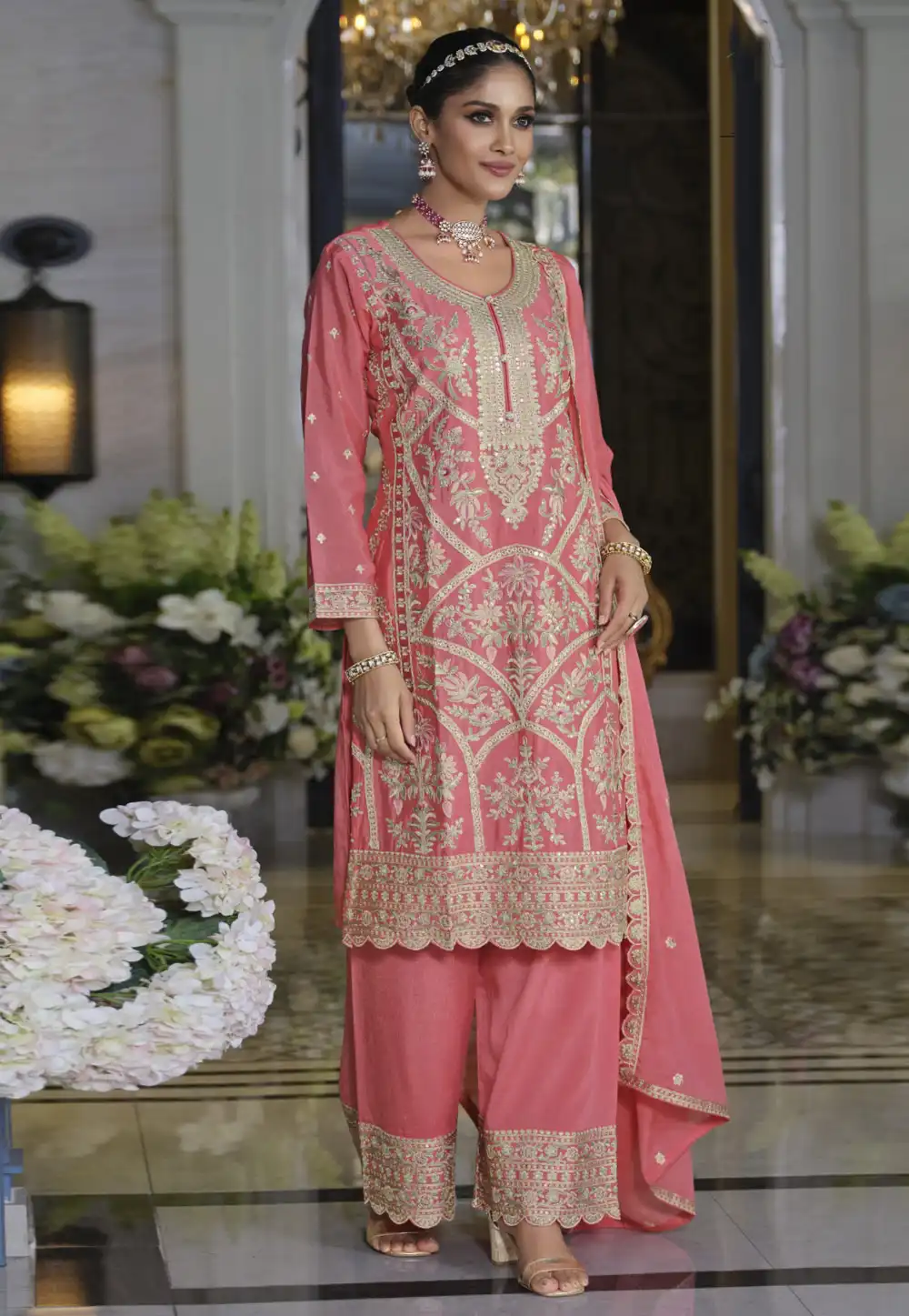 Pink Chinon Silk Pakistani Suit 317446