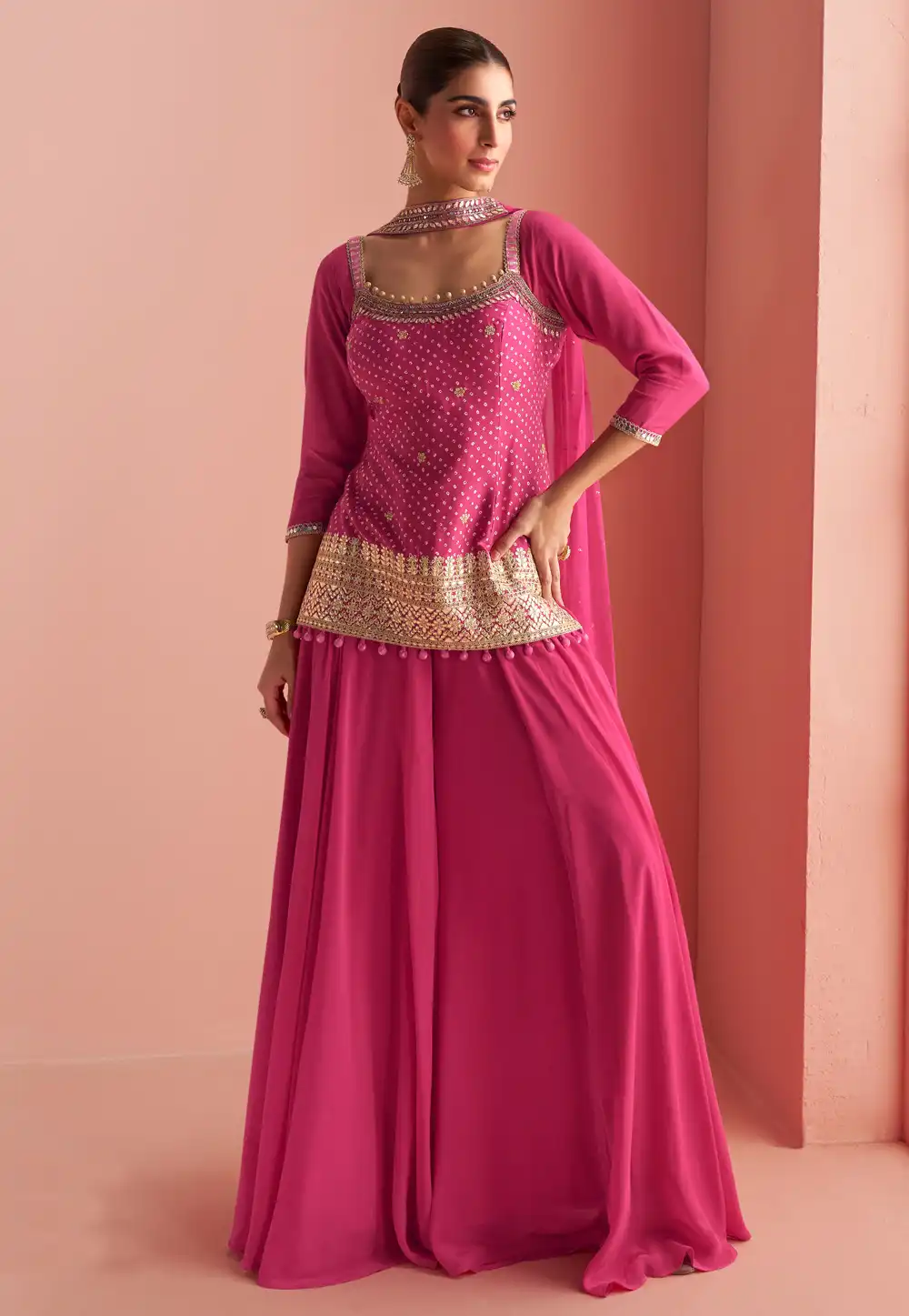Pink Chinon Silk Palazzo Suit 327986