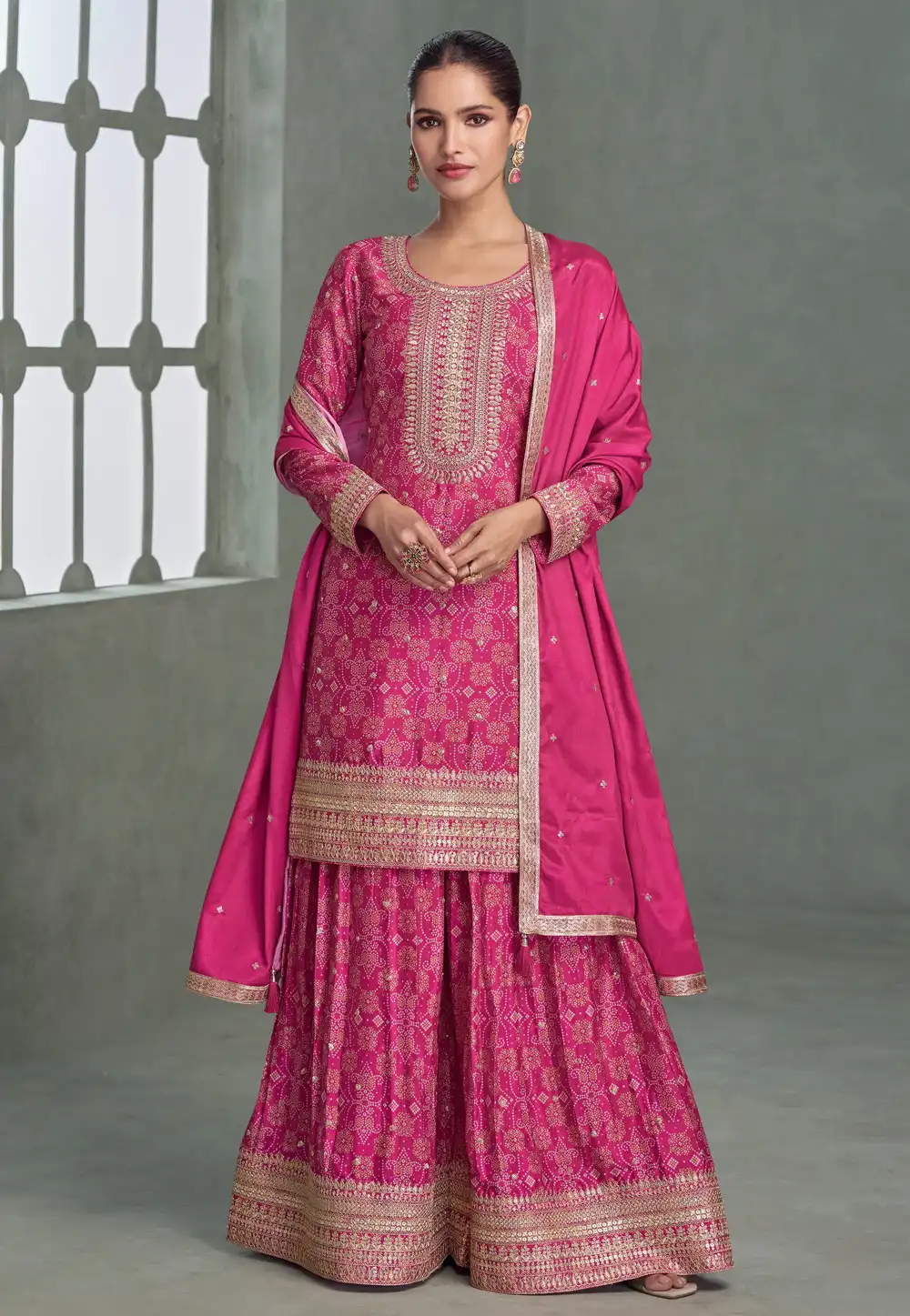 Pink Chinon Silk Palazzo Suit 315498