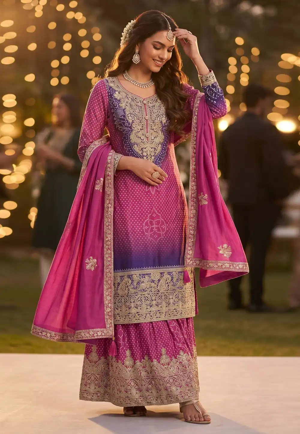 Pink Chinon Silk Palazzo Suit 328382