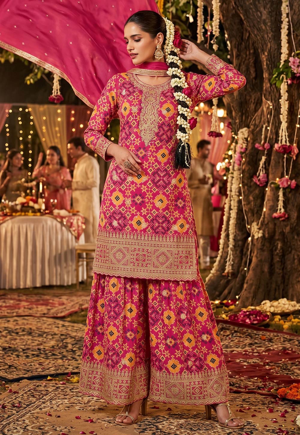 Pink Chinon Silk Palazzo Suit 327974