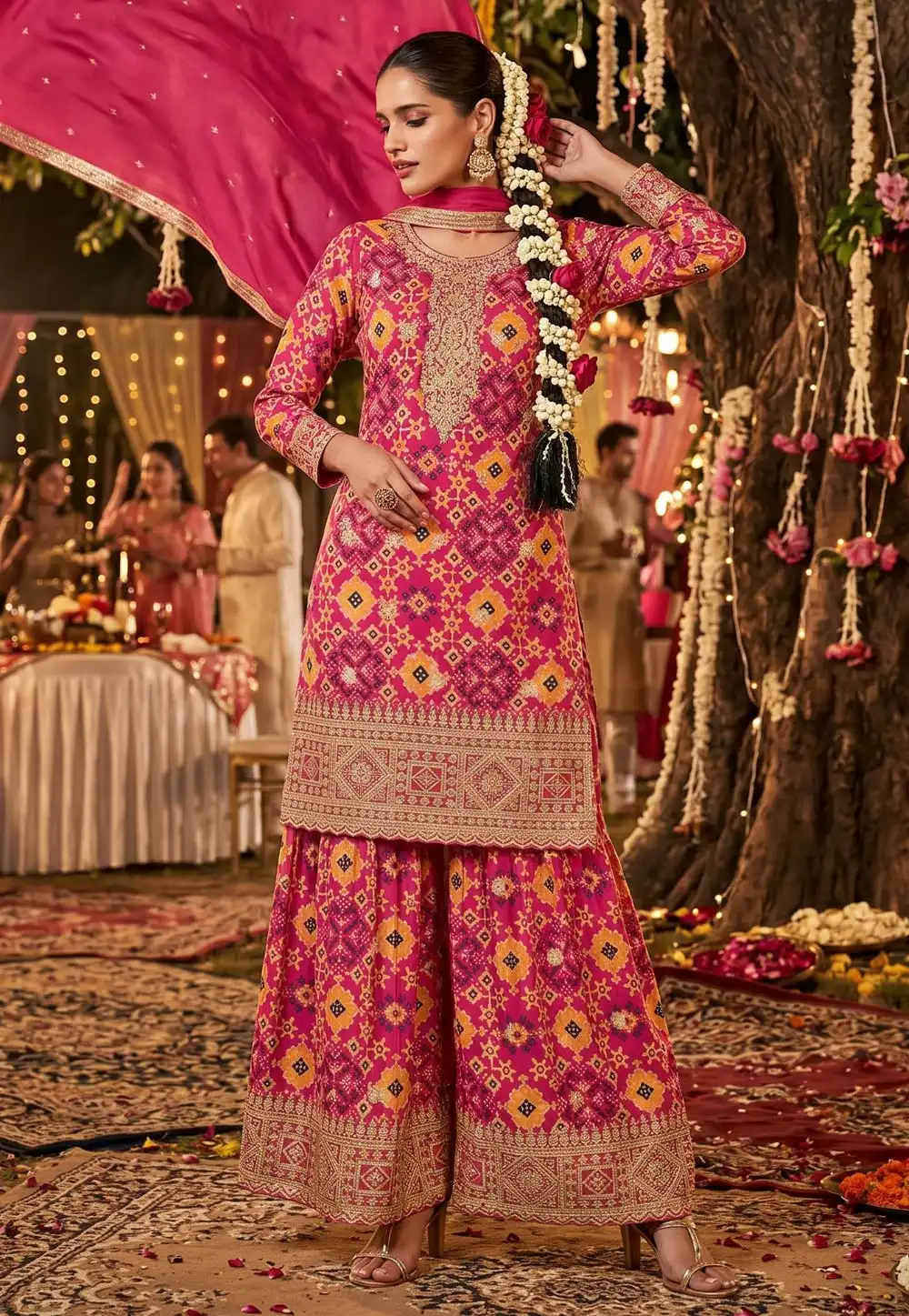 Pink Chinon Silk Palazzo Suit 327974