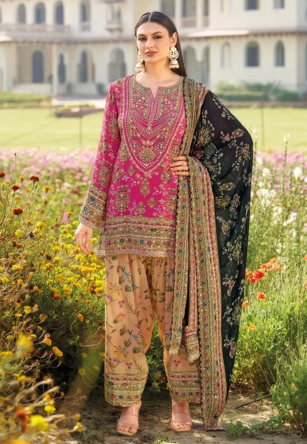 Pink Chinon Silk Punjabi Suit 336662