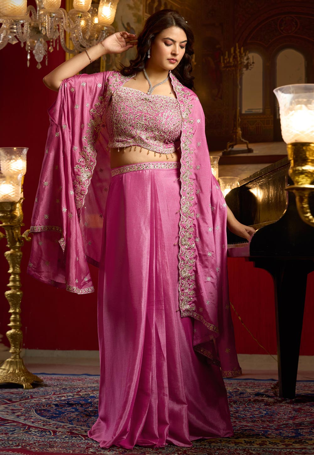 Pink Chinon Silk Readymade Designer Salwar Suit 324082