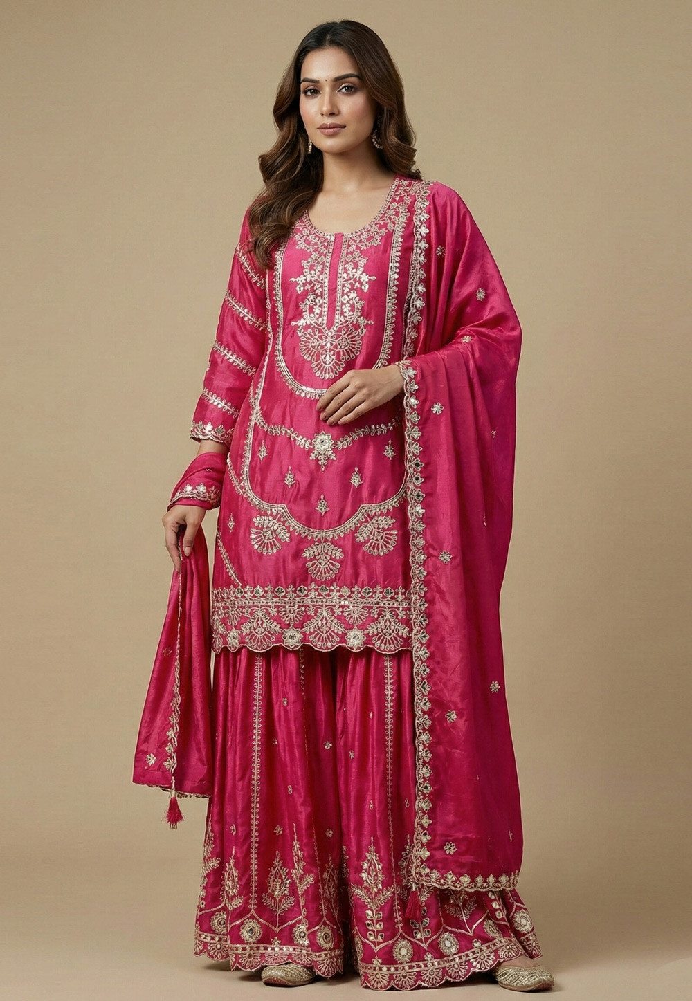 Pink Chinon Silk Readymade Gharara Suit 323287