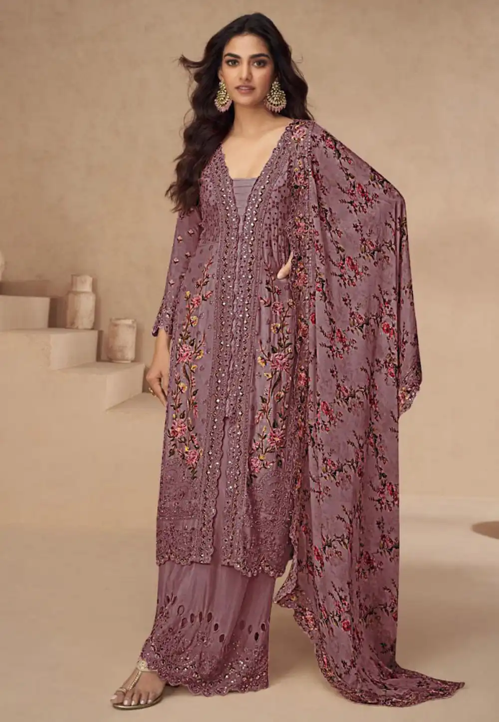 Pink Chinon Silk Readymade Pakistani Suit 317211