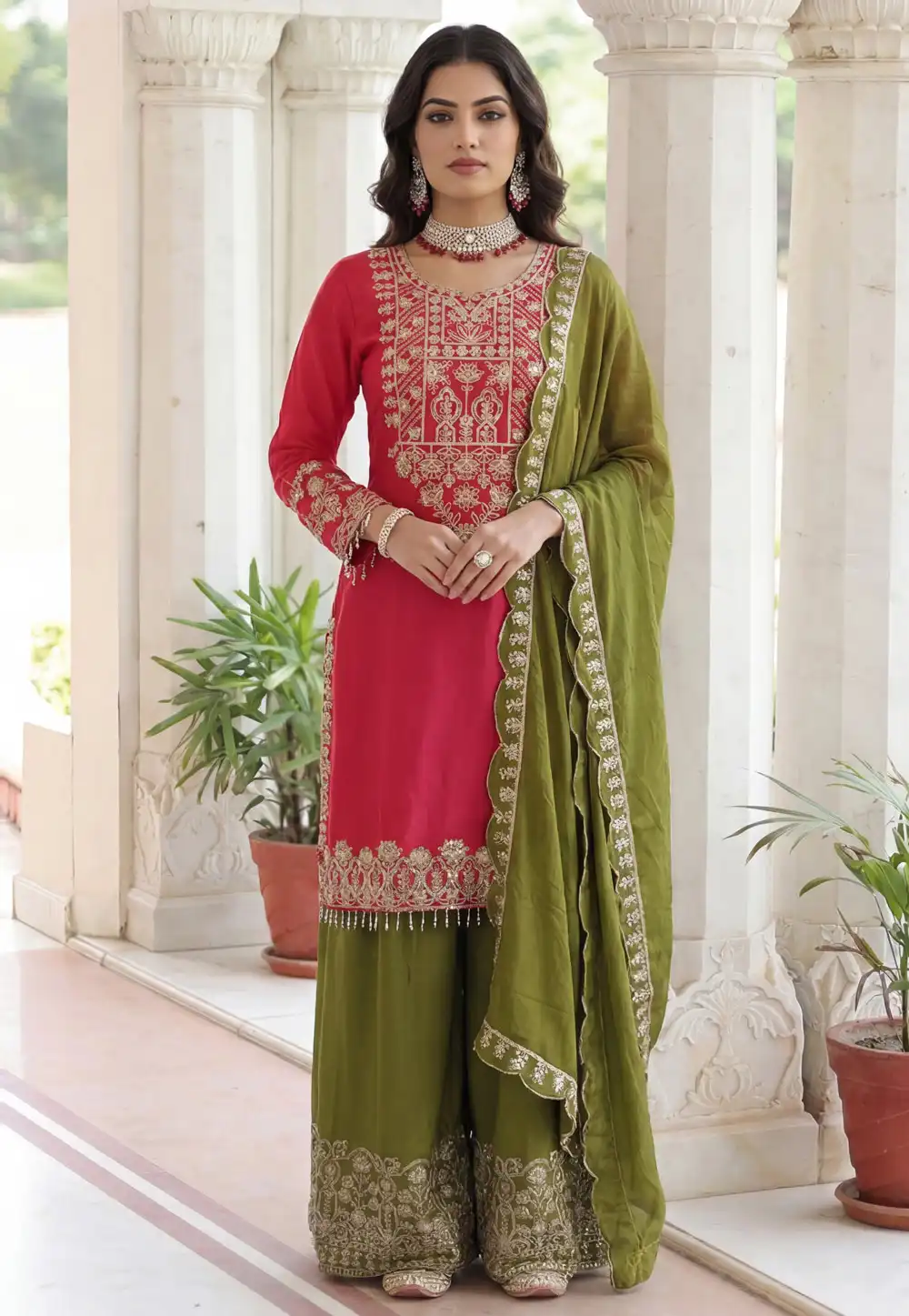 Pink Chinon Silk Readymade Pakistani Suit 323343