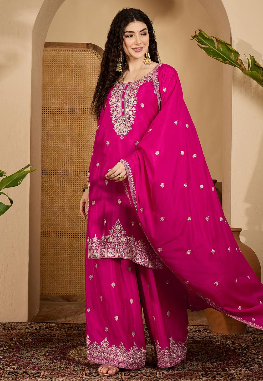Pink Chinon Silk Readymade Pakistani Suit 329571
