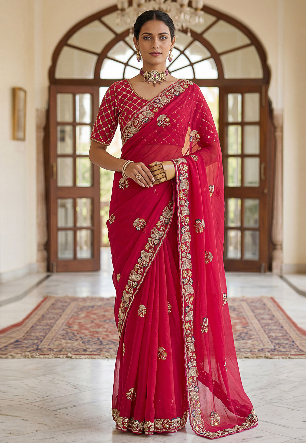 Pink Chinon Silk Saree With Blouse 327662