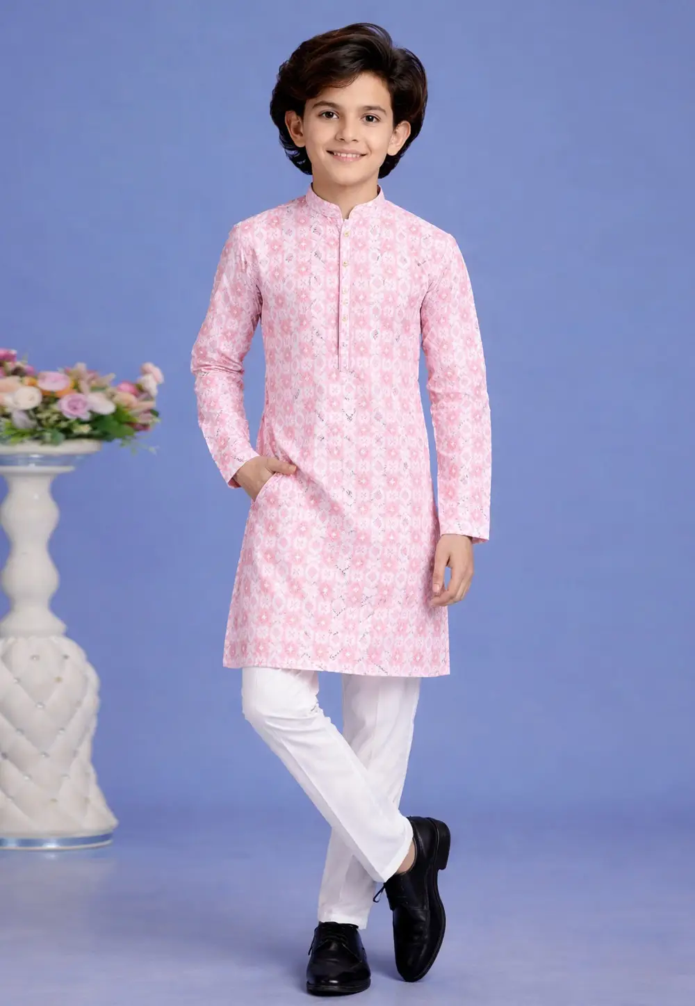 Pink Cotton Boys Kurta Pajama 335737