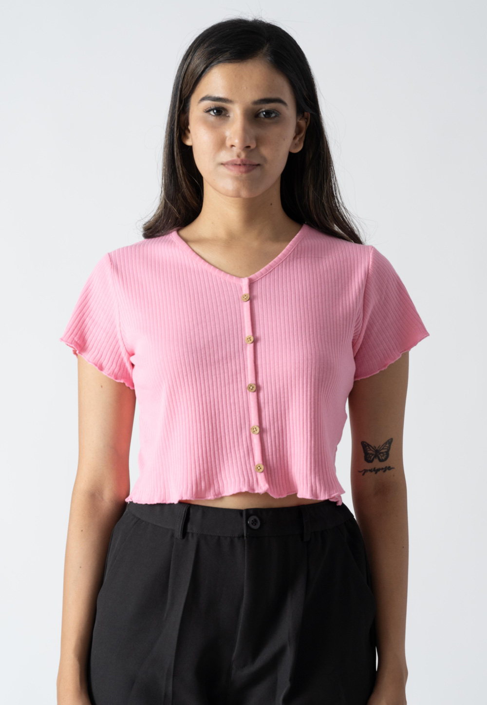 Pink Cotton Crop Top 313259