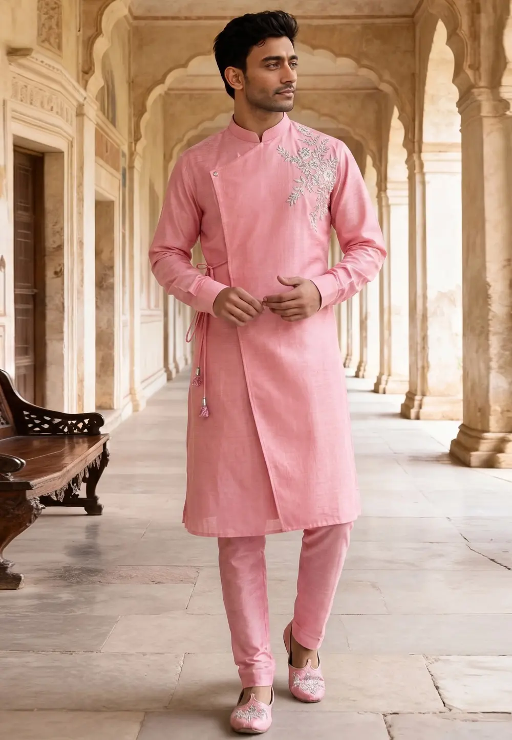 Pink Cotton Indo Western Kurta 331943