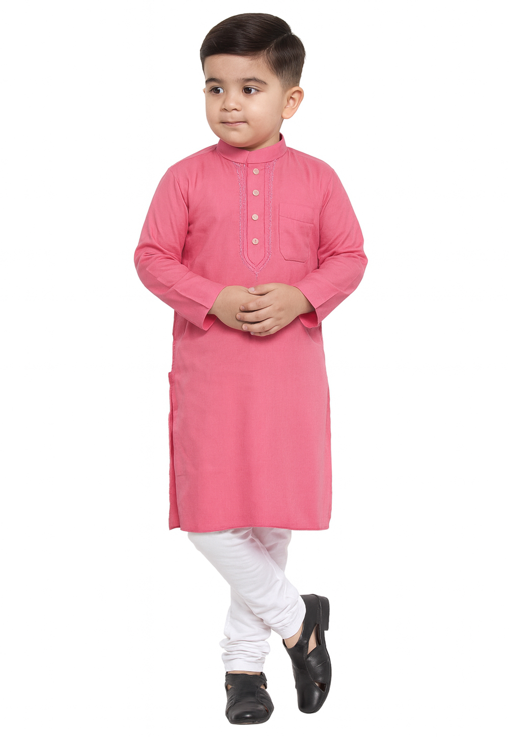 Pink Cotton Kids Kurta Pajama 320814