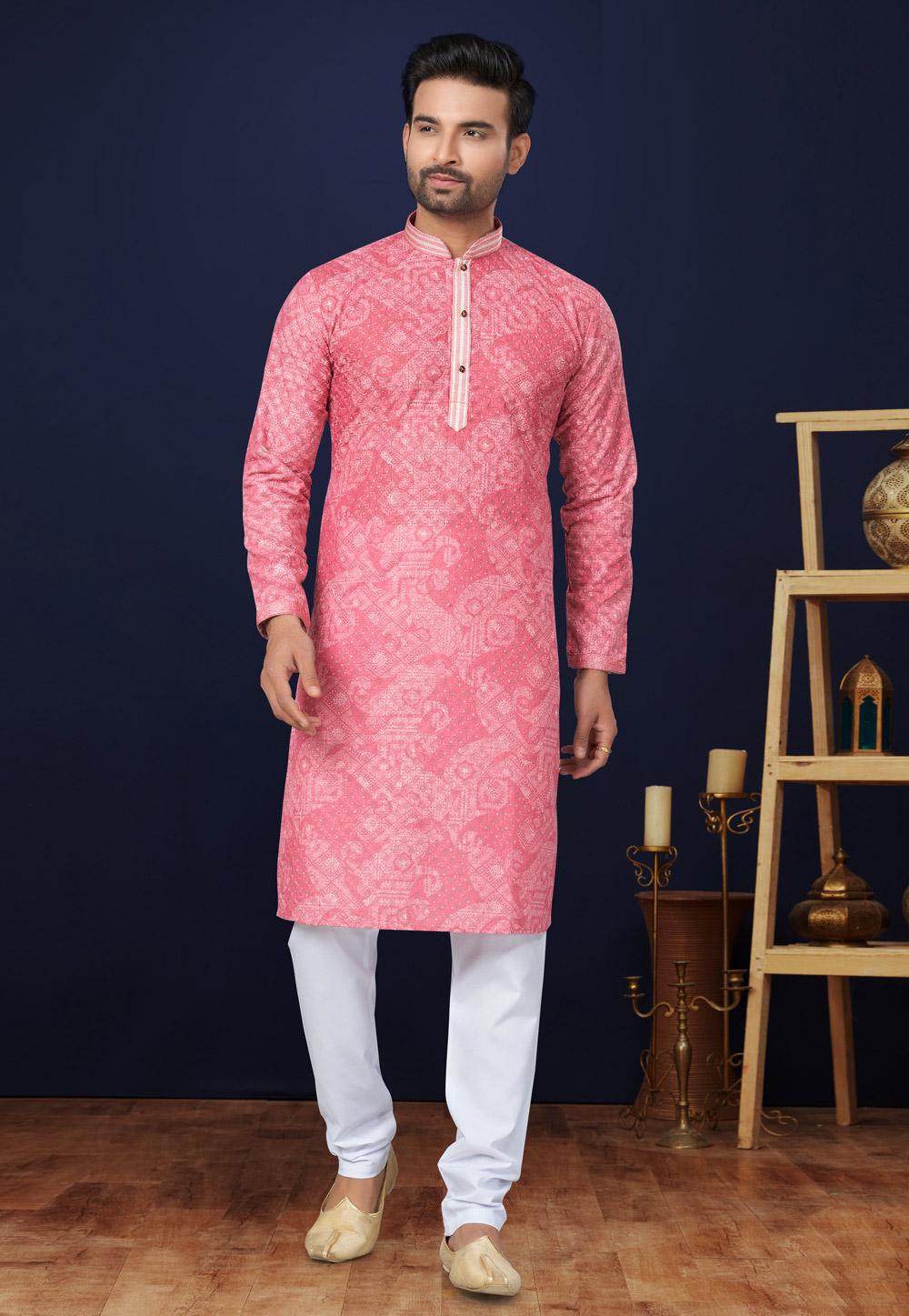Pink Cotton Kurta Pajama 284487