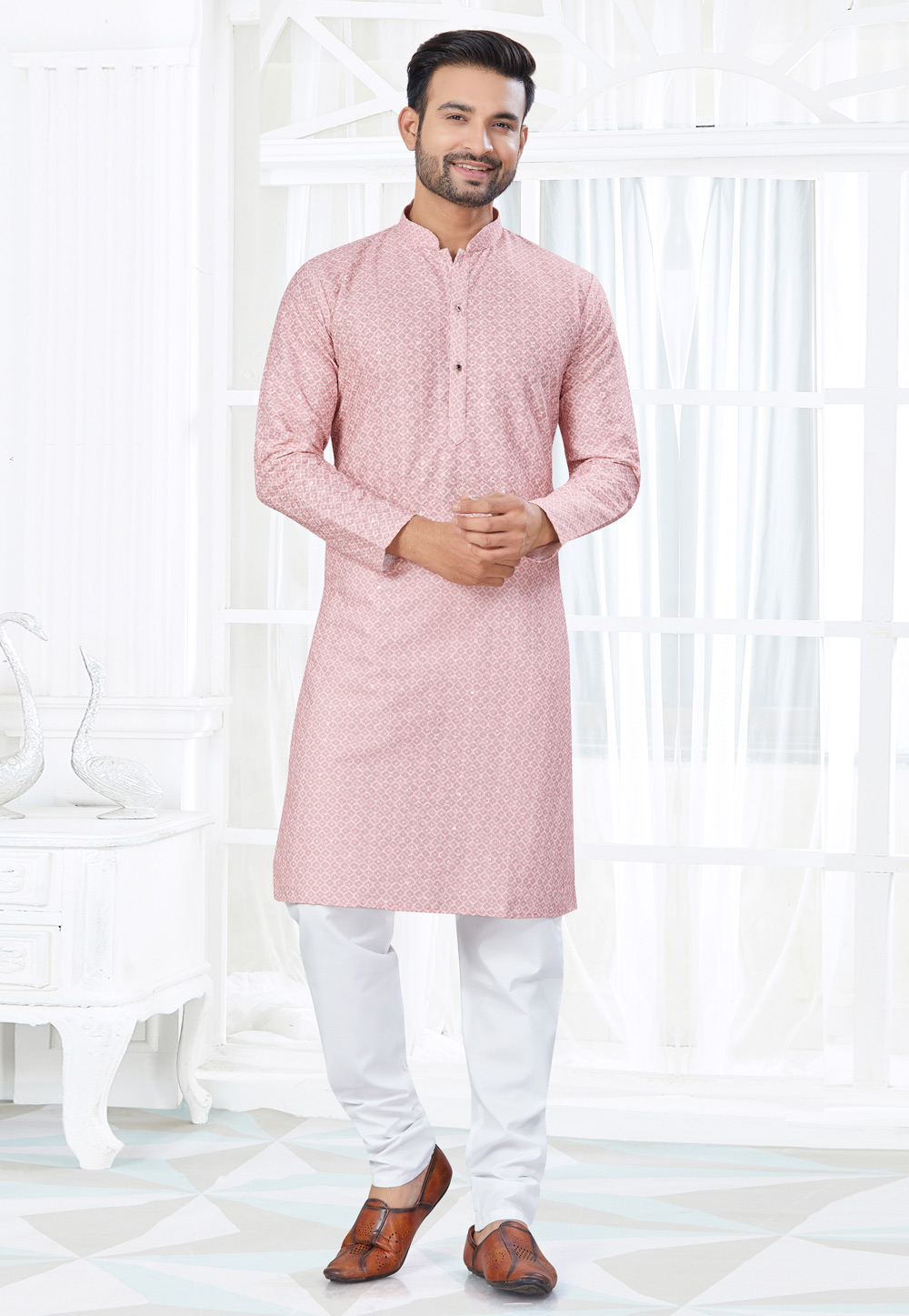 Pink Cotton Kurta Pajama 307324