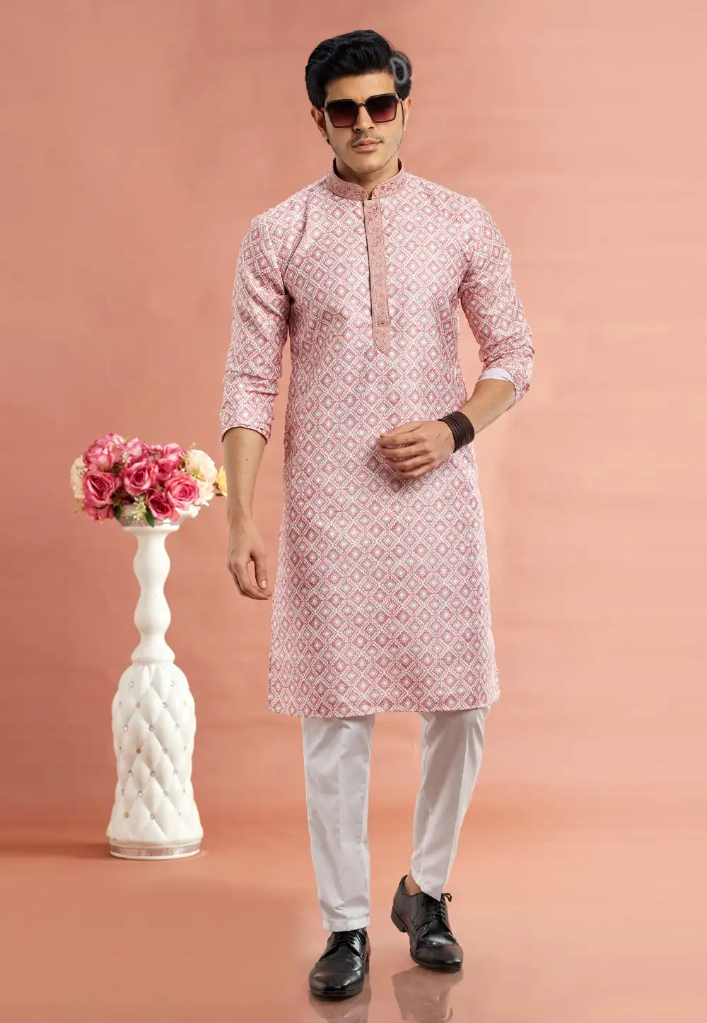 Pink Cotton Kurta Pajama 283318