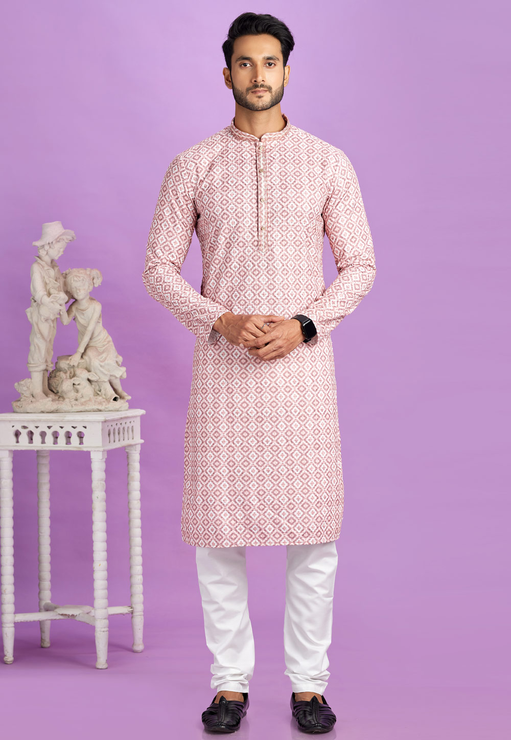 Pink Cotton Kurta Pajama 283341