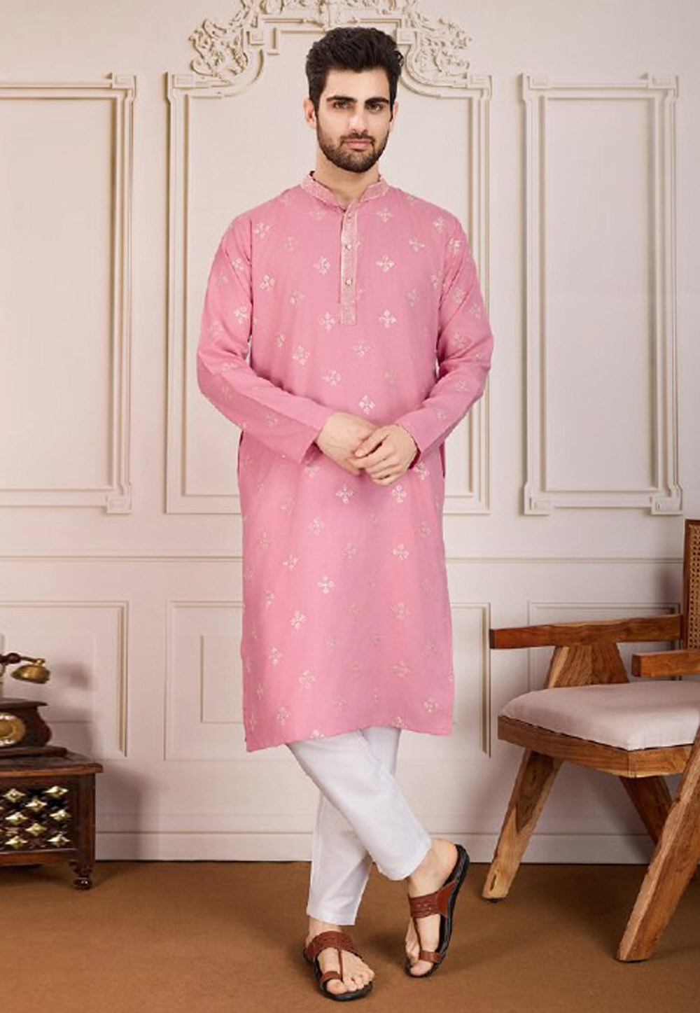 Pink Cotton Kurta Pajama 323109
