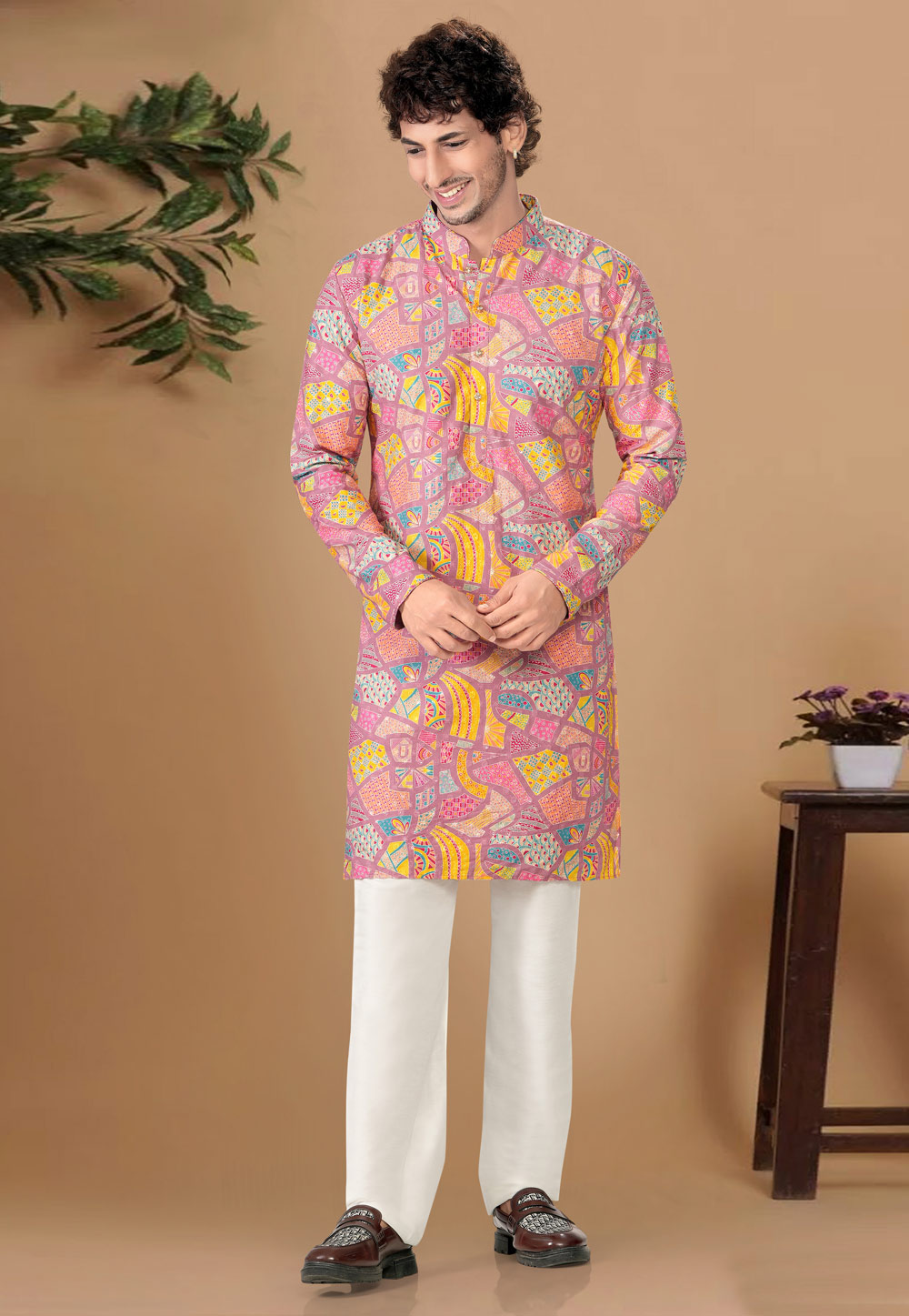 Pink Cotton Kurta Pajama 325838