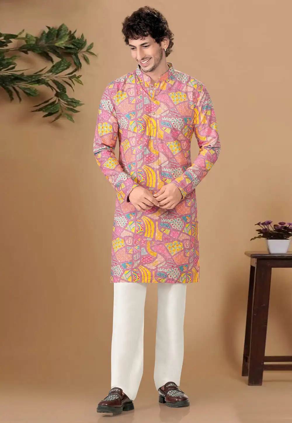 Pink Cotton Kurta Pajama 325838