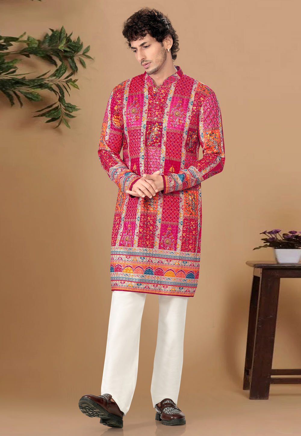 Pink Cotton Kurta Pajama 325841