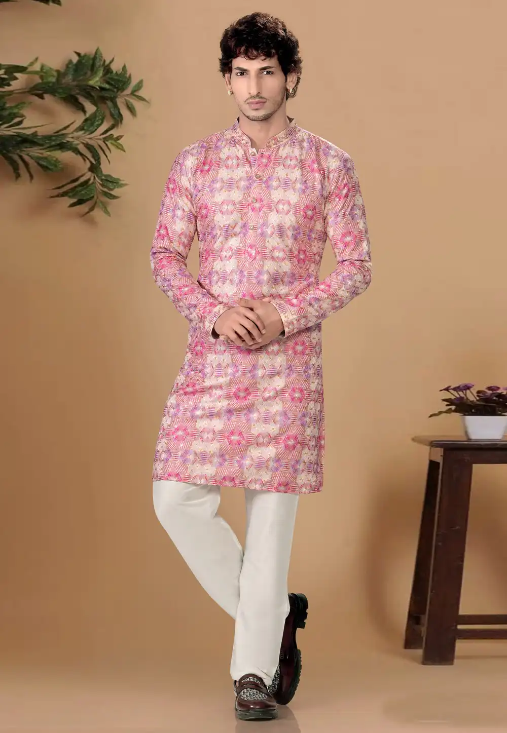 Pink Cotton Kurta Pajama 325845