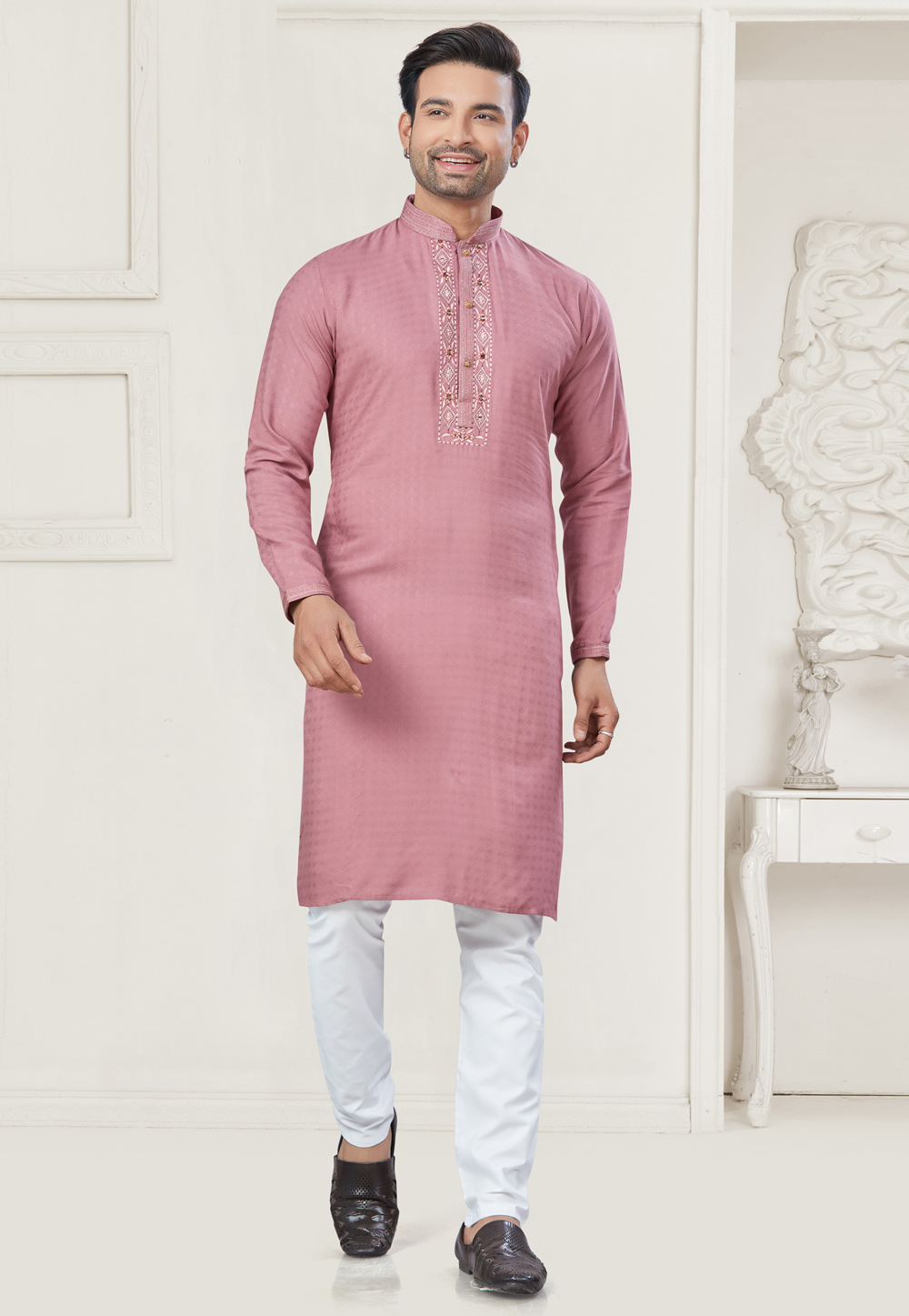 Pink Cotton Kurta Pajama 307384