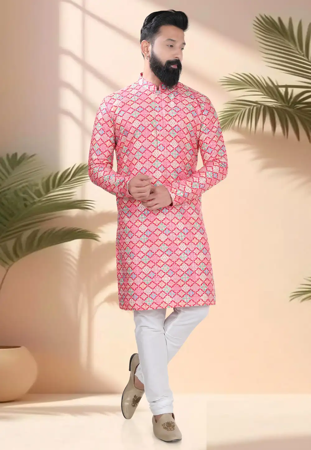 Pink Cotton Kurta Pajama 316528