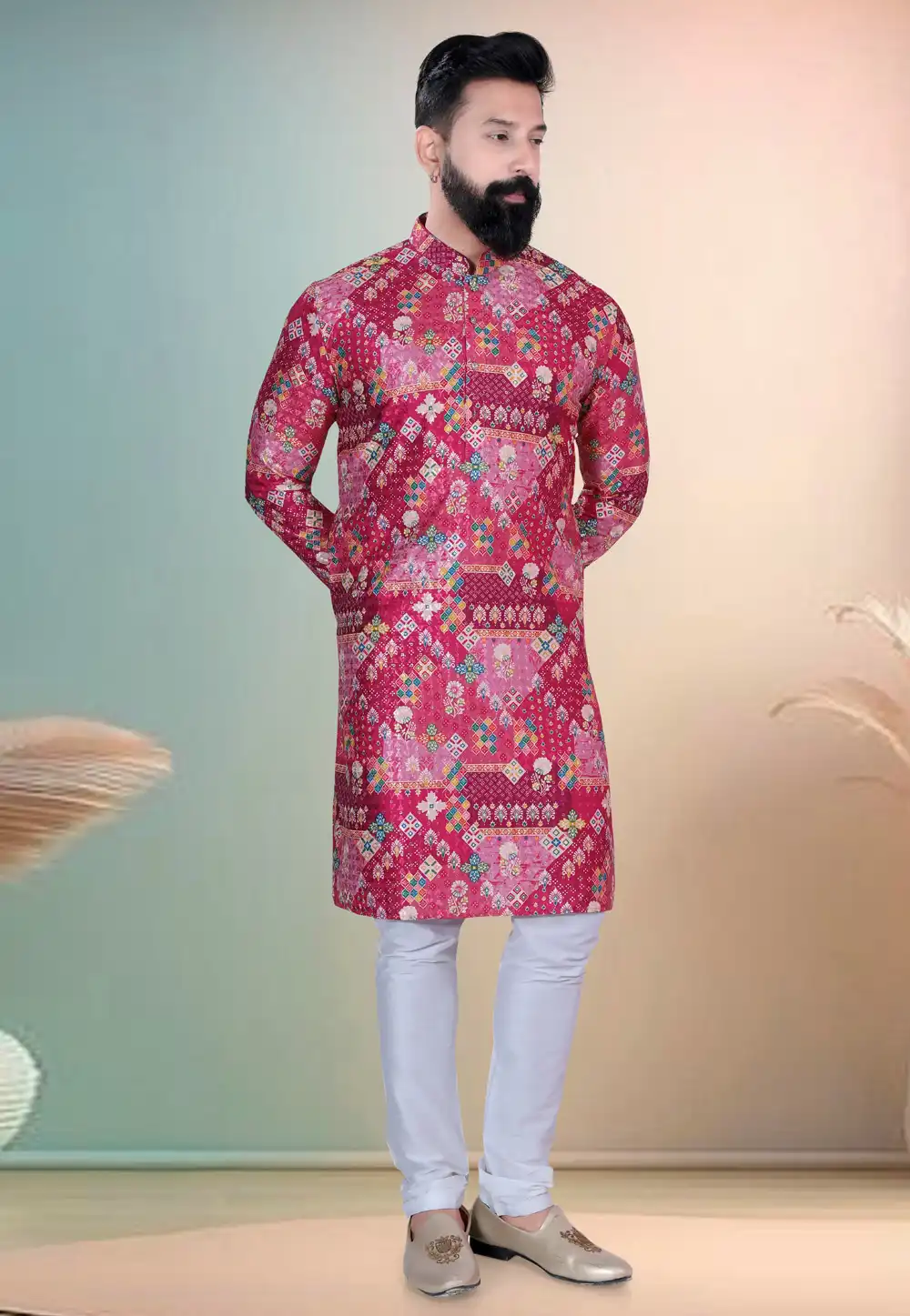 Pink Cotton Kurta Pajama 318588