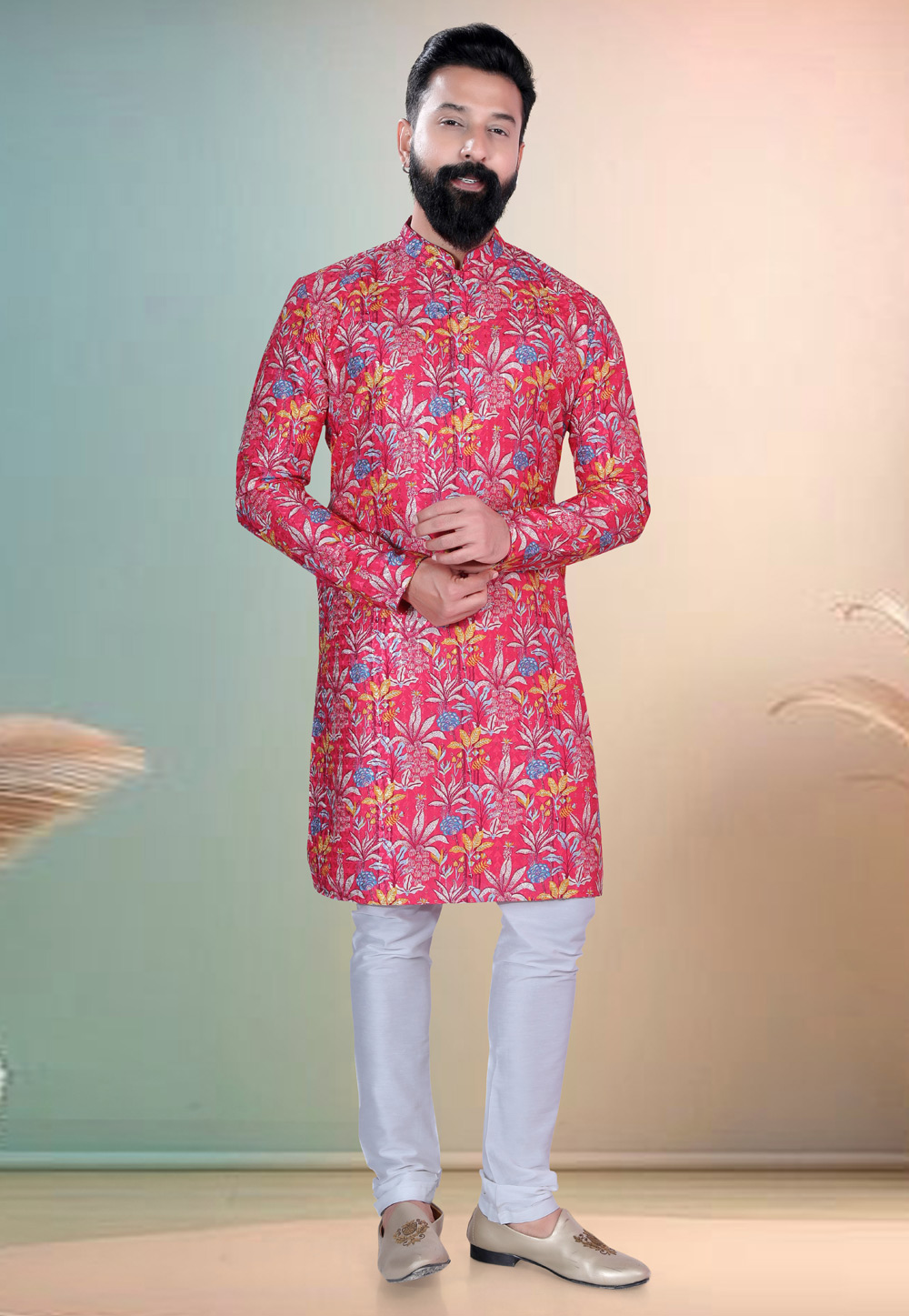 Pink Cotton Kurta Pajama 318590