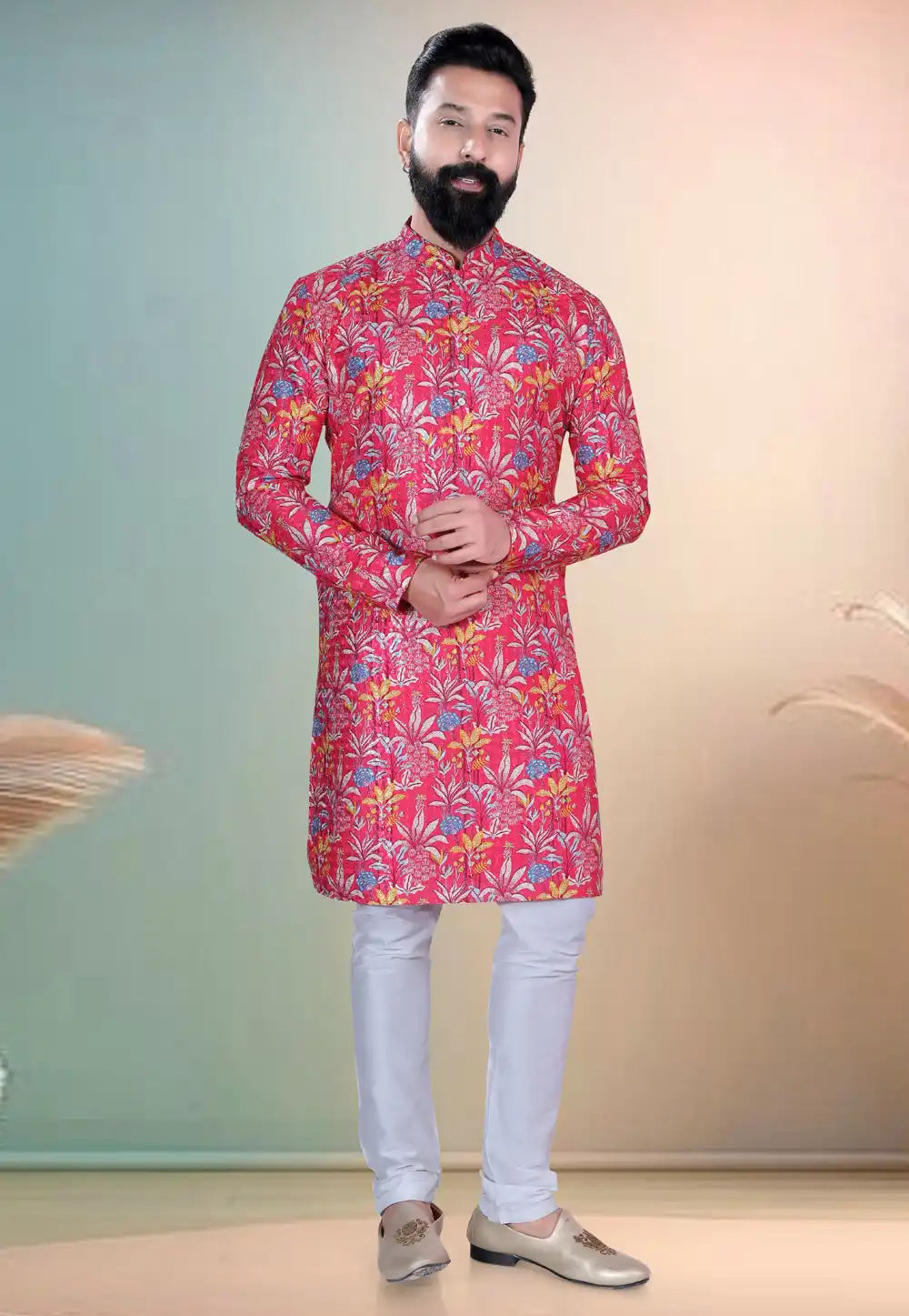 Pink Cotton Kurta Pajama 318590