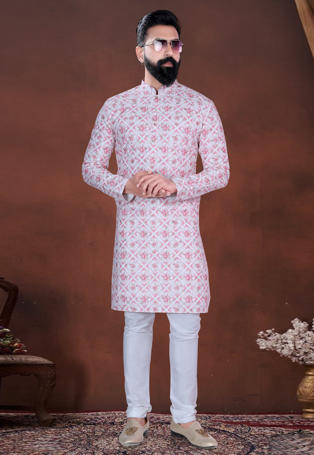 Pink Cotton Kurta Pajama 318607