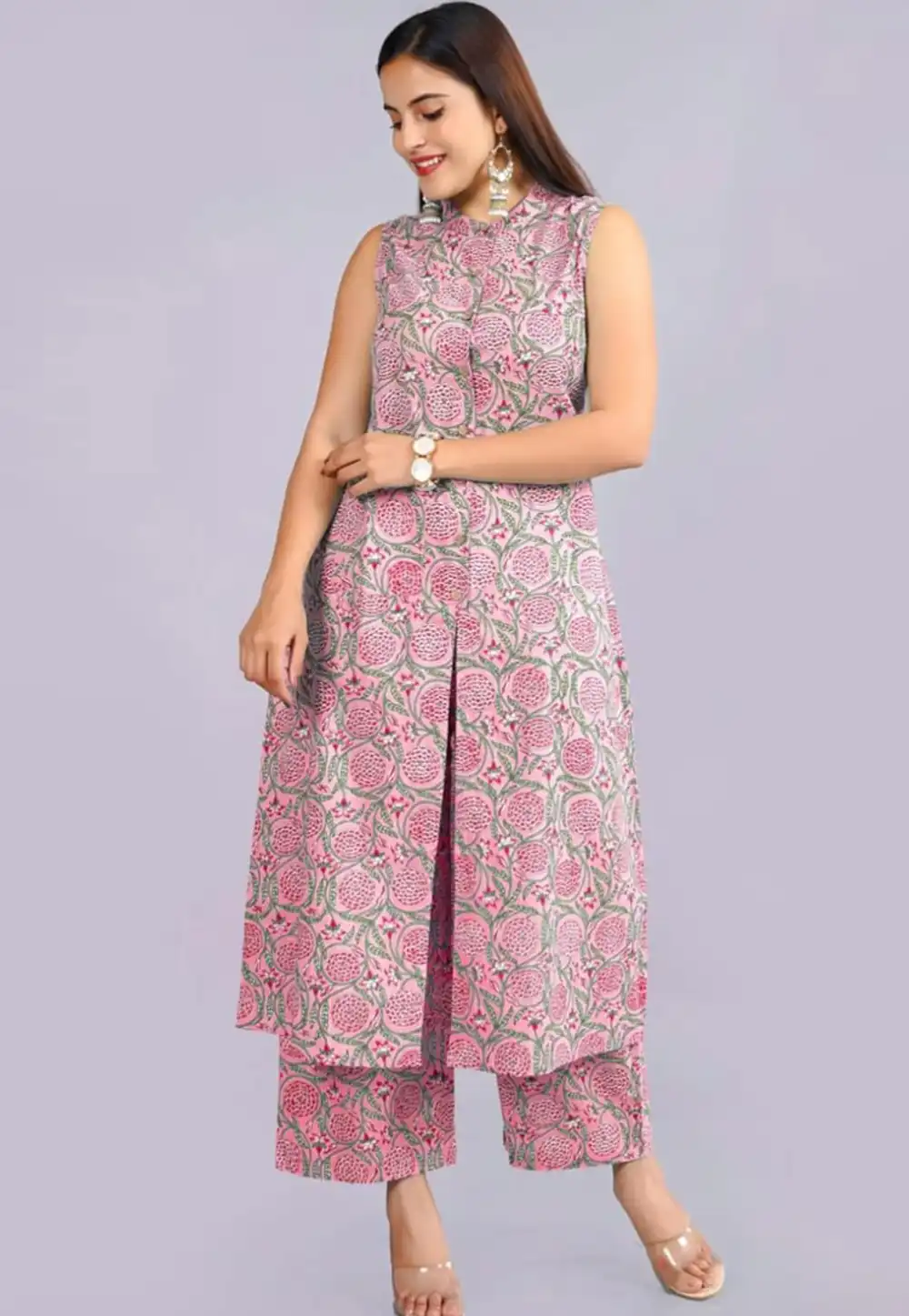 Pink Cotton Kurta Set With Palazzo 309051